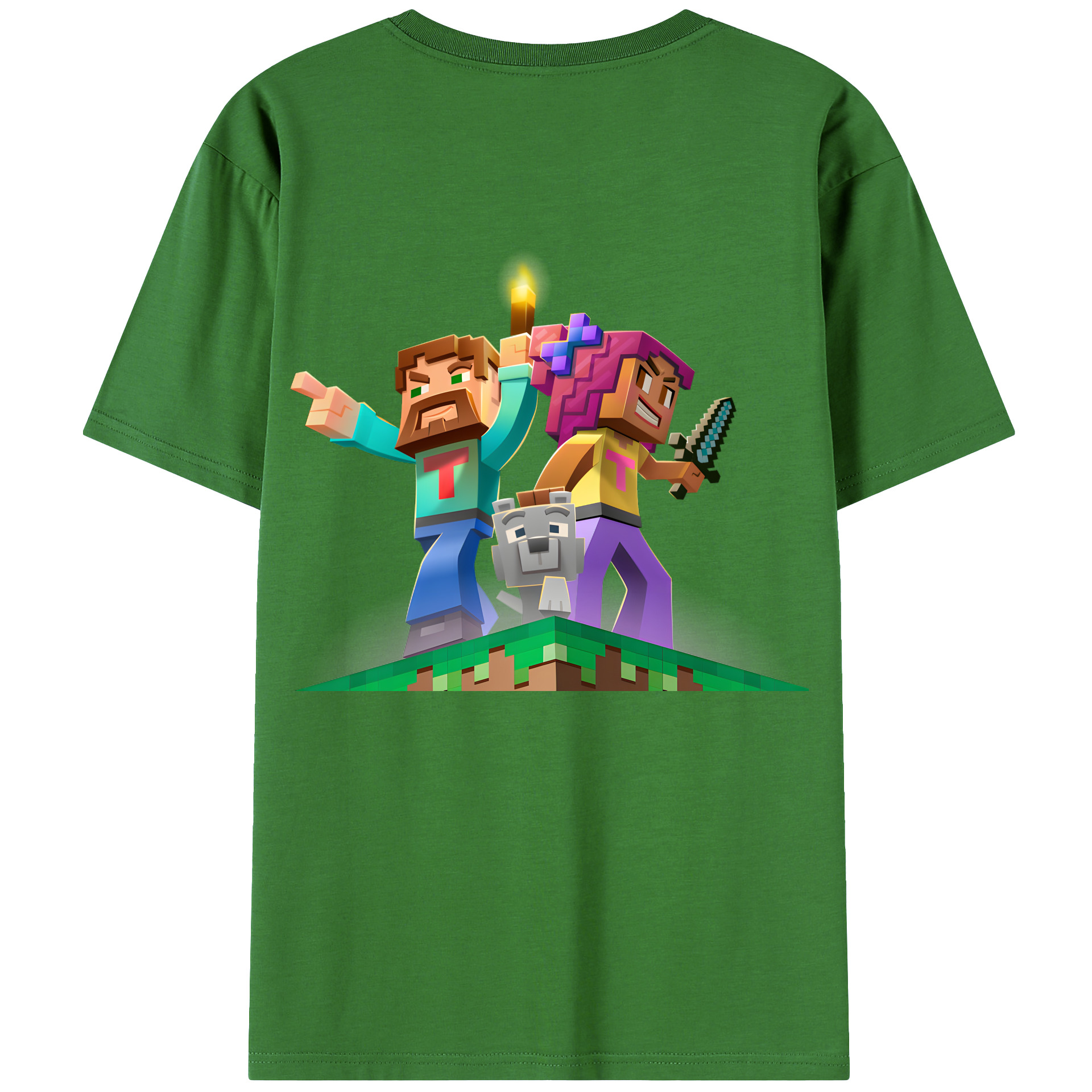 （画像用） マインクラフト ブロックの世界 Minecraft MC Block world レディース半袖Tシャツ(バックプリント)